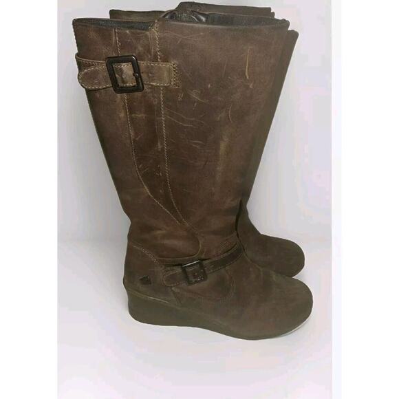 KEEN Leather Boots Womens Size 8 Scots Tall Wedge 1013740 Brown Zip $180 - Picture 1 of 9